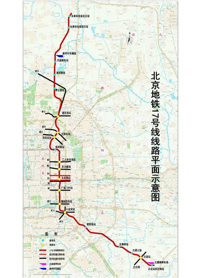 位于本市东部地区的北京地铁17号线,是一条贯穿中心城南北方向的重要